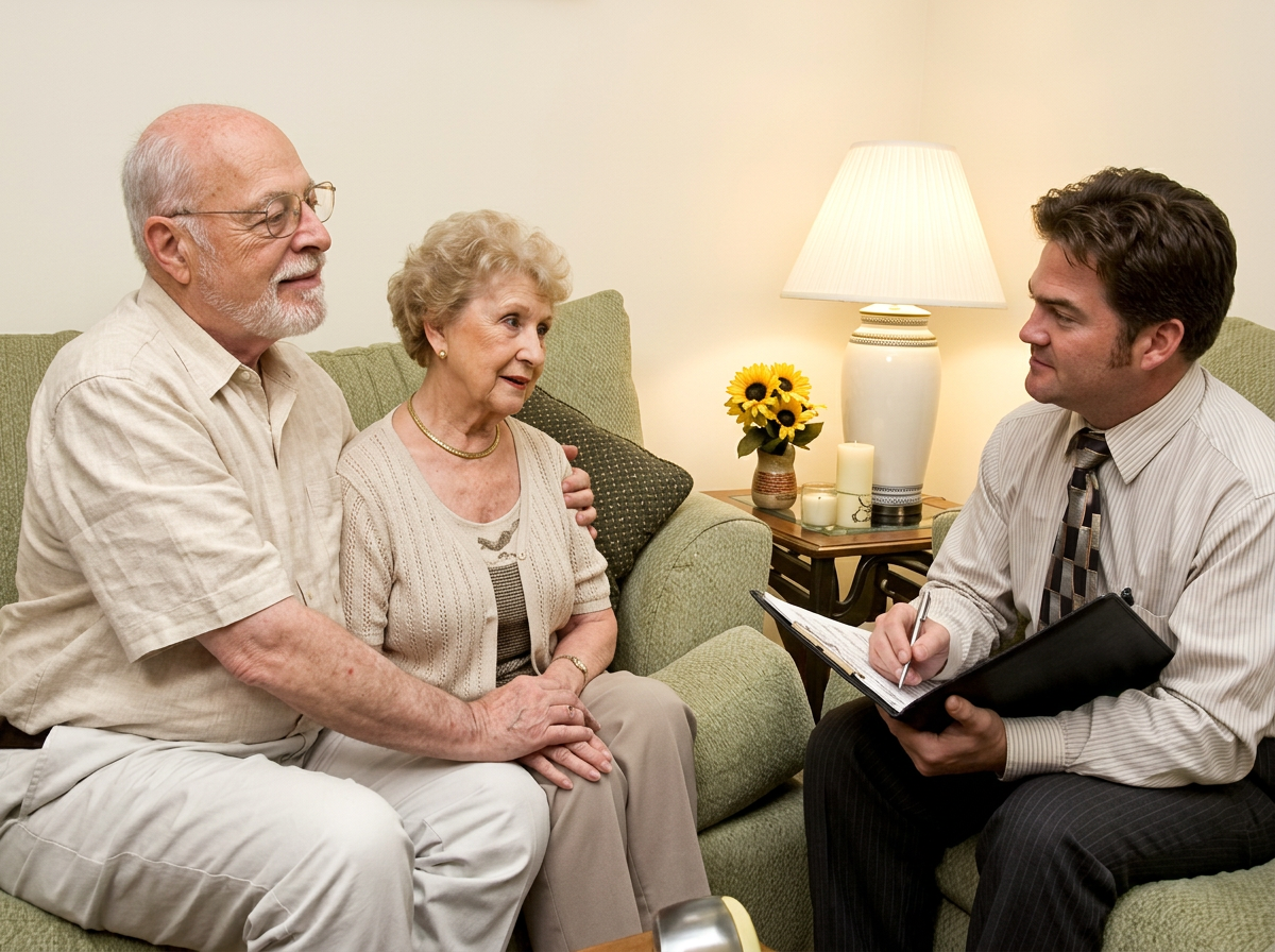 Smiling woman reviewing Medicare paperwork at her kitchen table